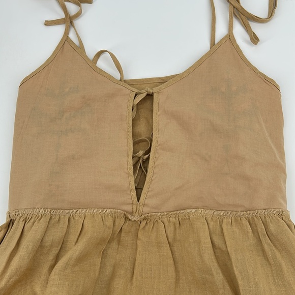 Meadows Tree, Bird, and Flower Embroidered Willow Linen Dress in Brown Size 2 - Picture 15 of 15